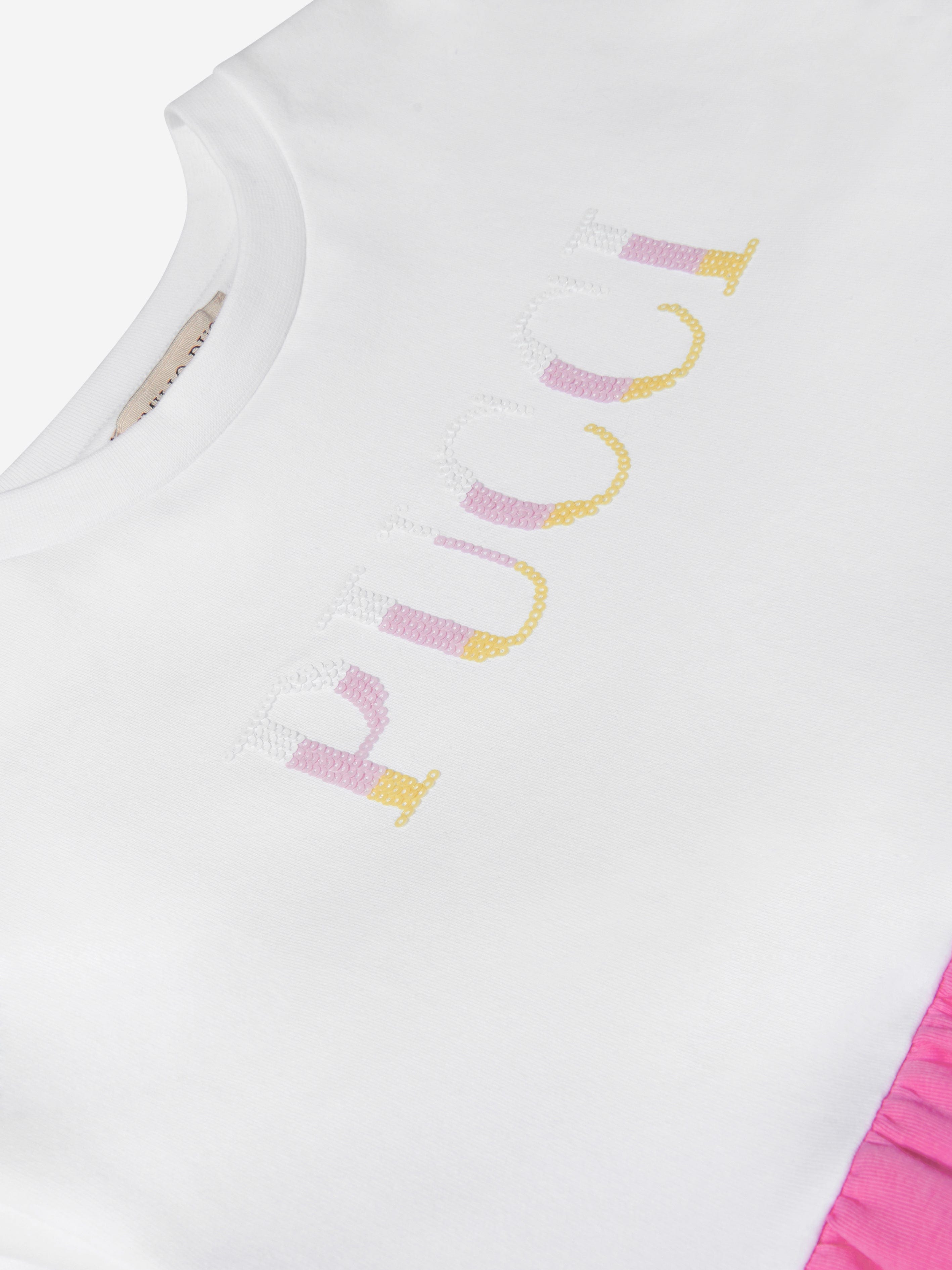 PUCCI Girls Cotton Ruffle Trim Logo Dress