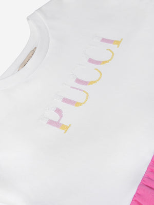 PUCCI Girls Cotton Ruffle Trim Logo Dress