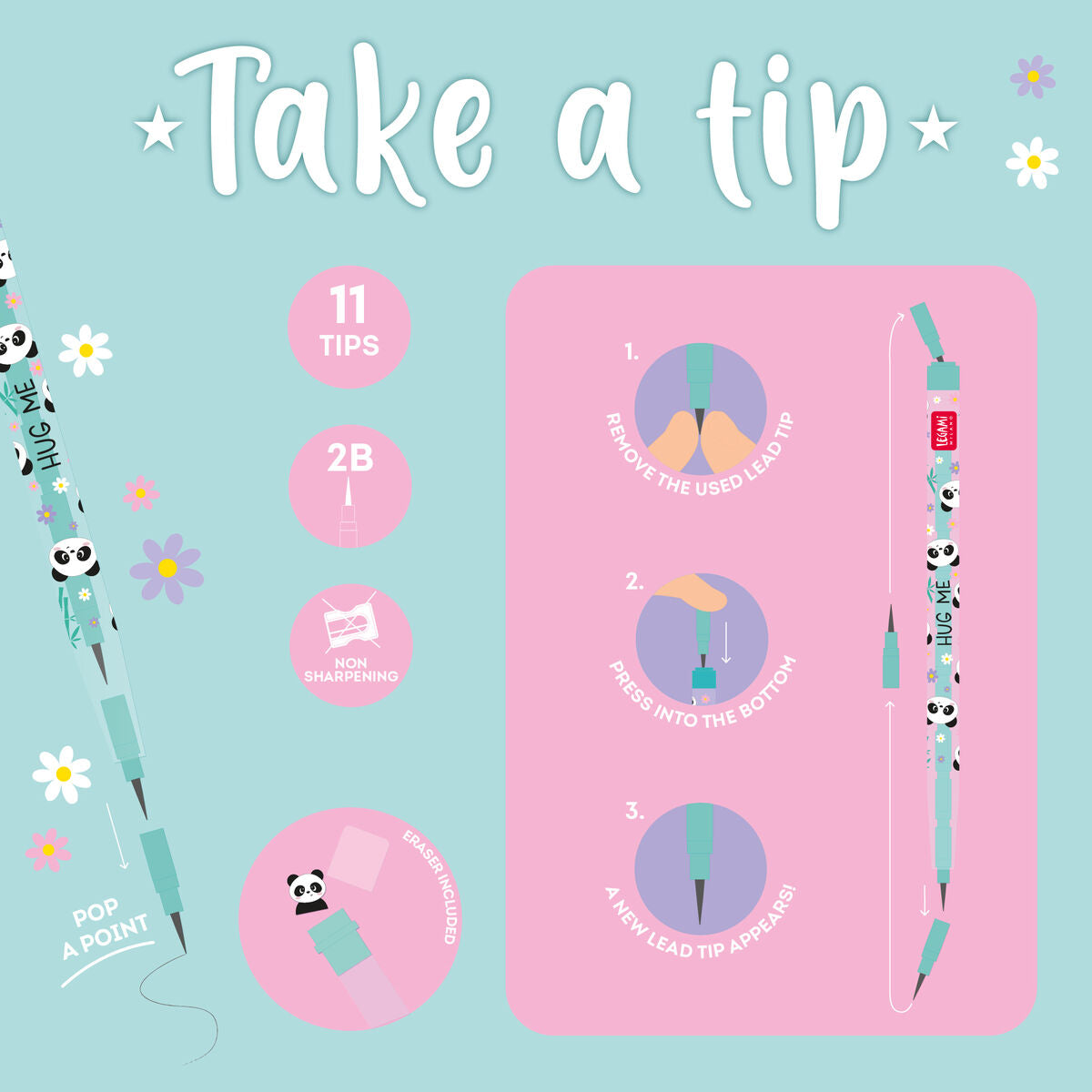 Legami - Panda Stackable Kalem ile Eraser - Take a Tip