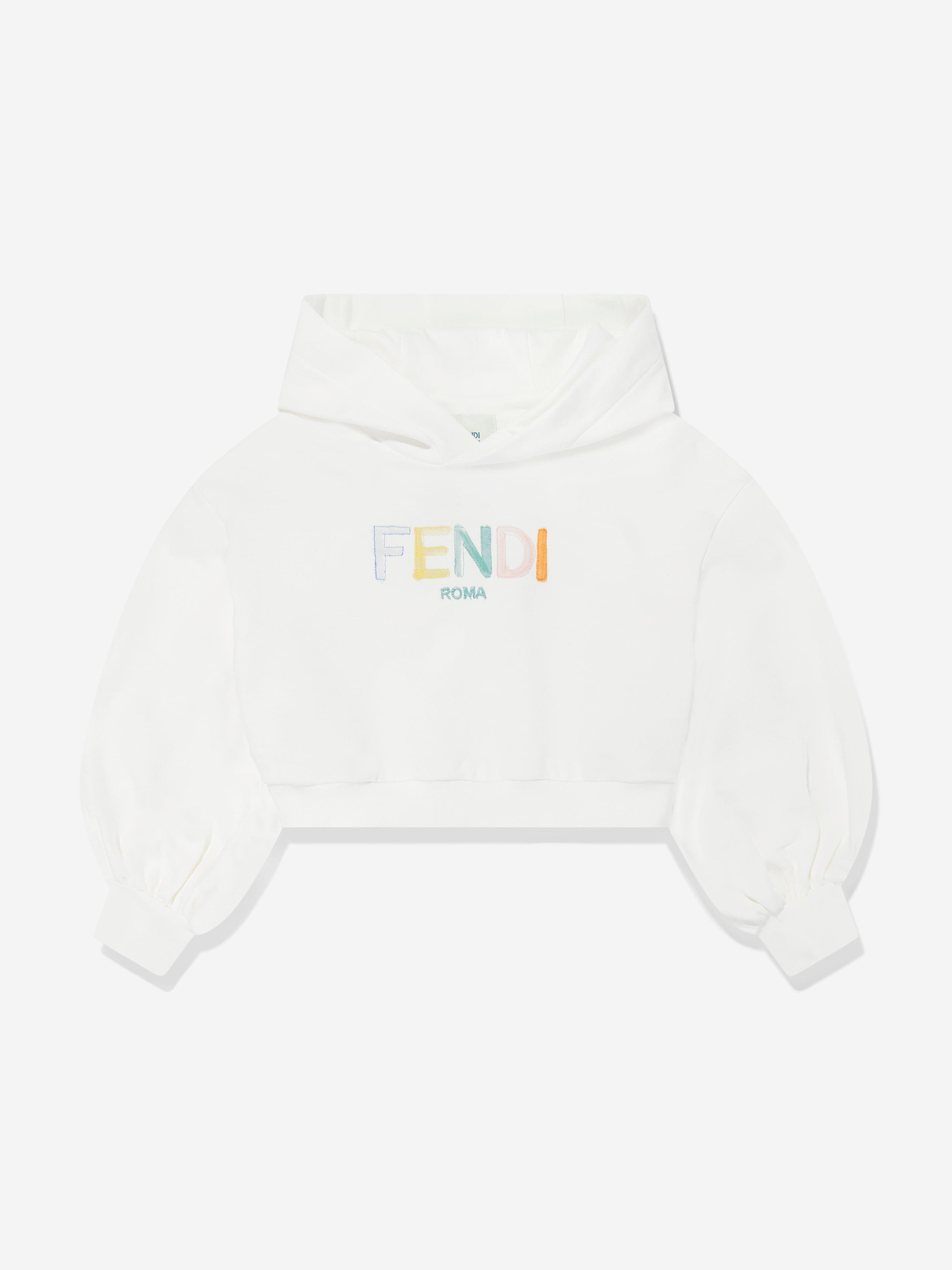 Fendi Girls Cropped Hoodie in White