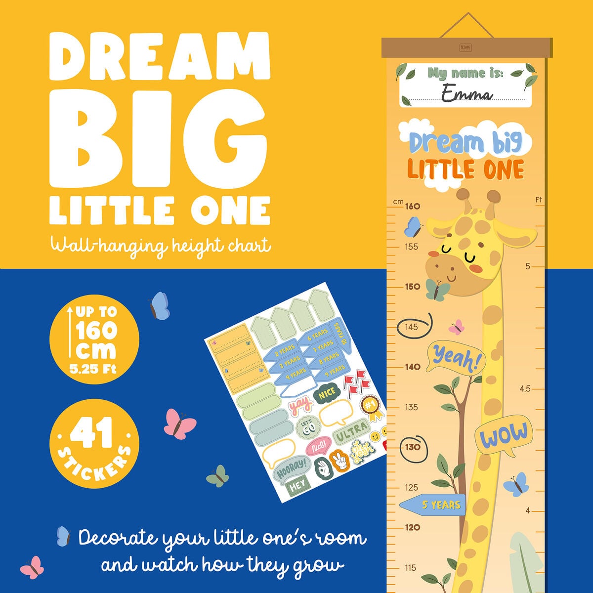 Legami - Wall-Hanging Height Chart - Giraffe - Dream Big Little One