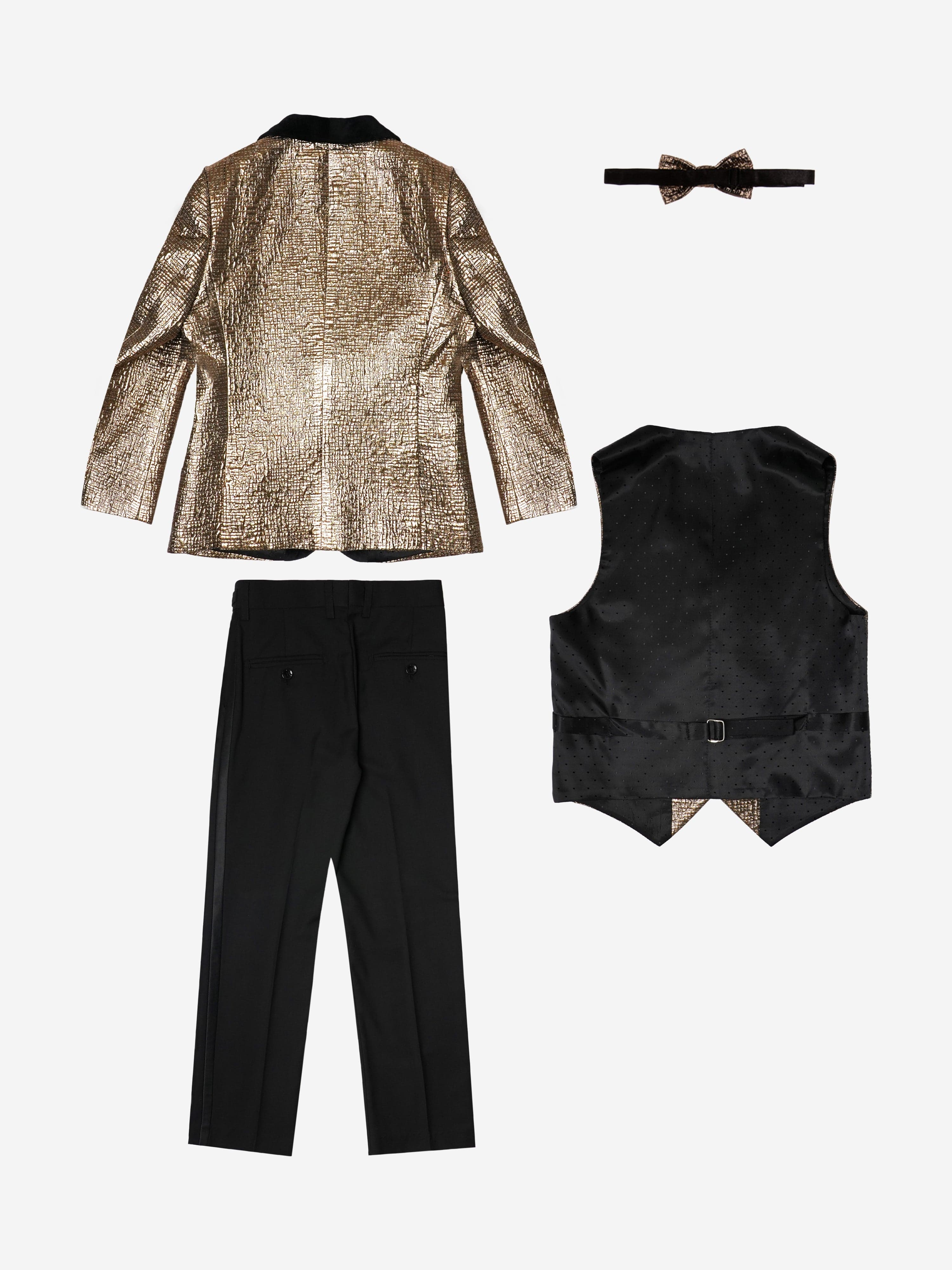 Romano Boys Velvet Shawl Collar 4 Piece Suit in Gold
