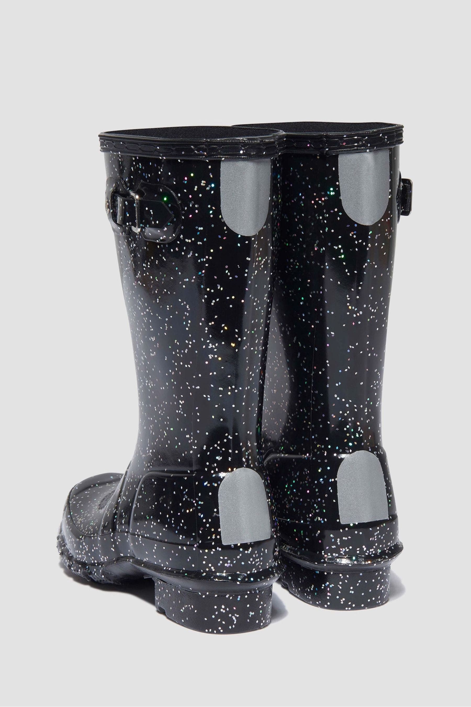 Hunter Girls Original Giant Glitter Wellingon Boots in Black