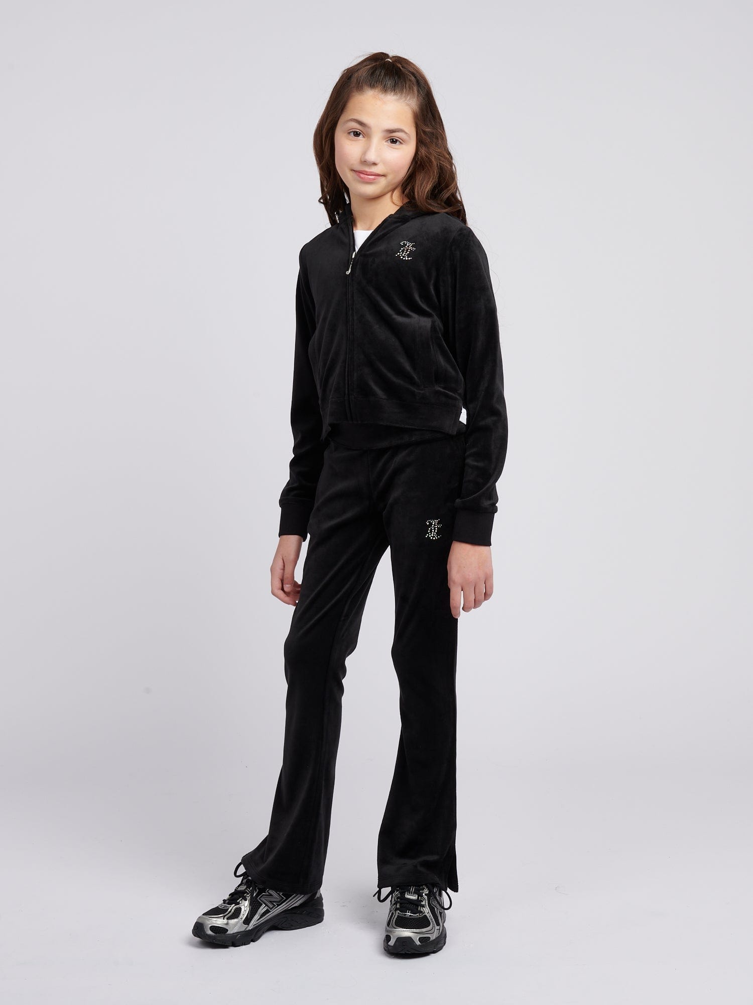 Juicy Couture Girls Diamante Logo Zip Up Top in Black