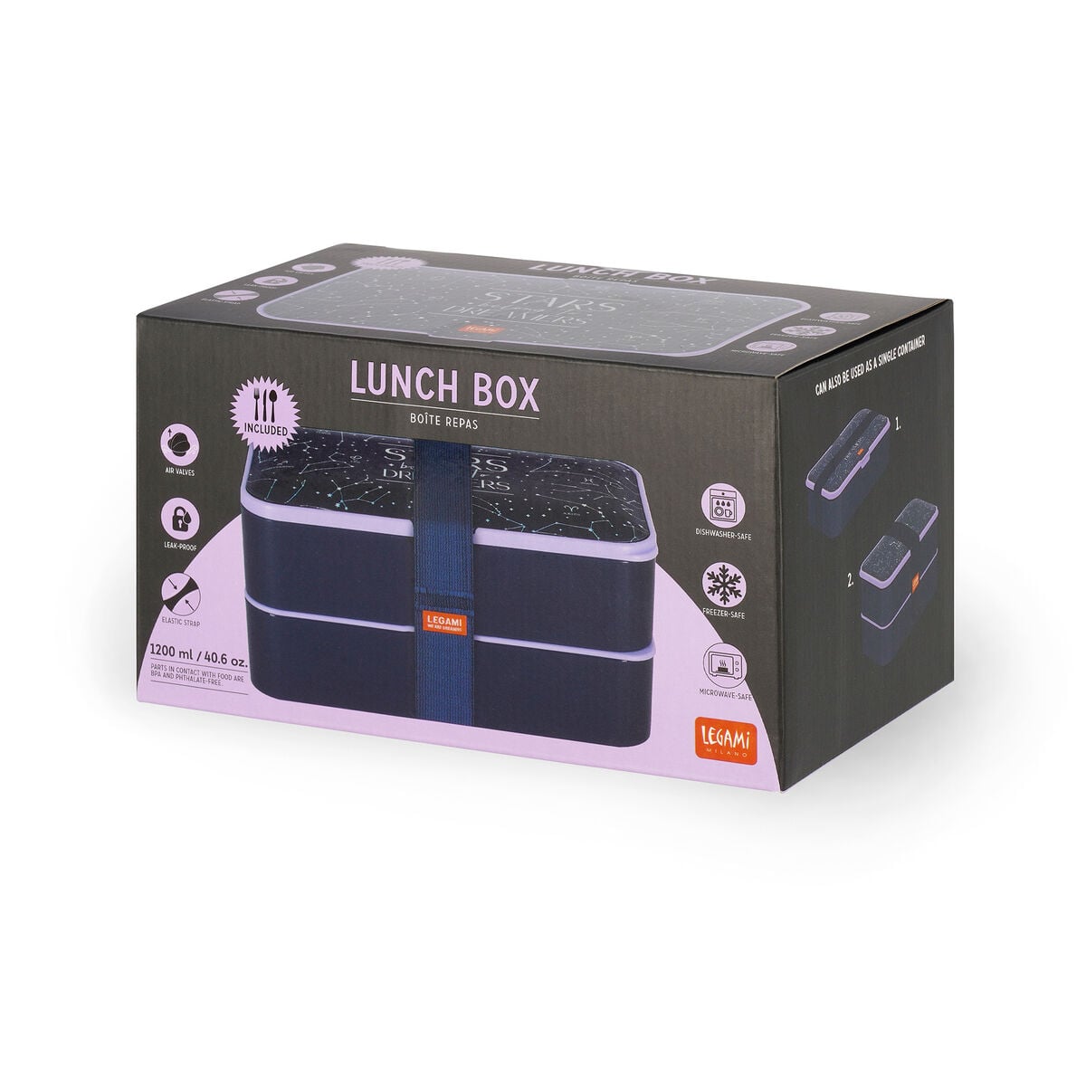 Legami - 1200 ml Bento Yemek Kutusu - Stars - Bento Yemek Kutusu