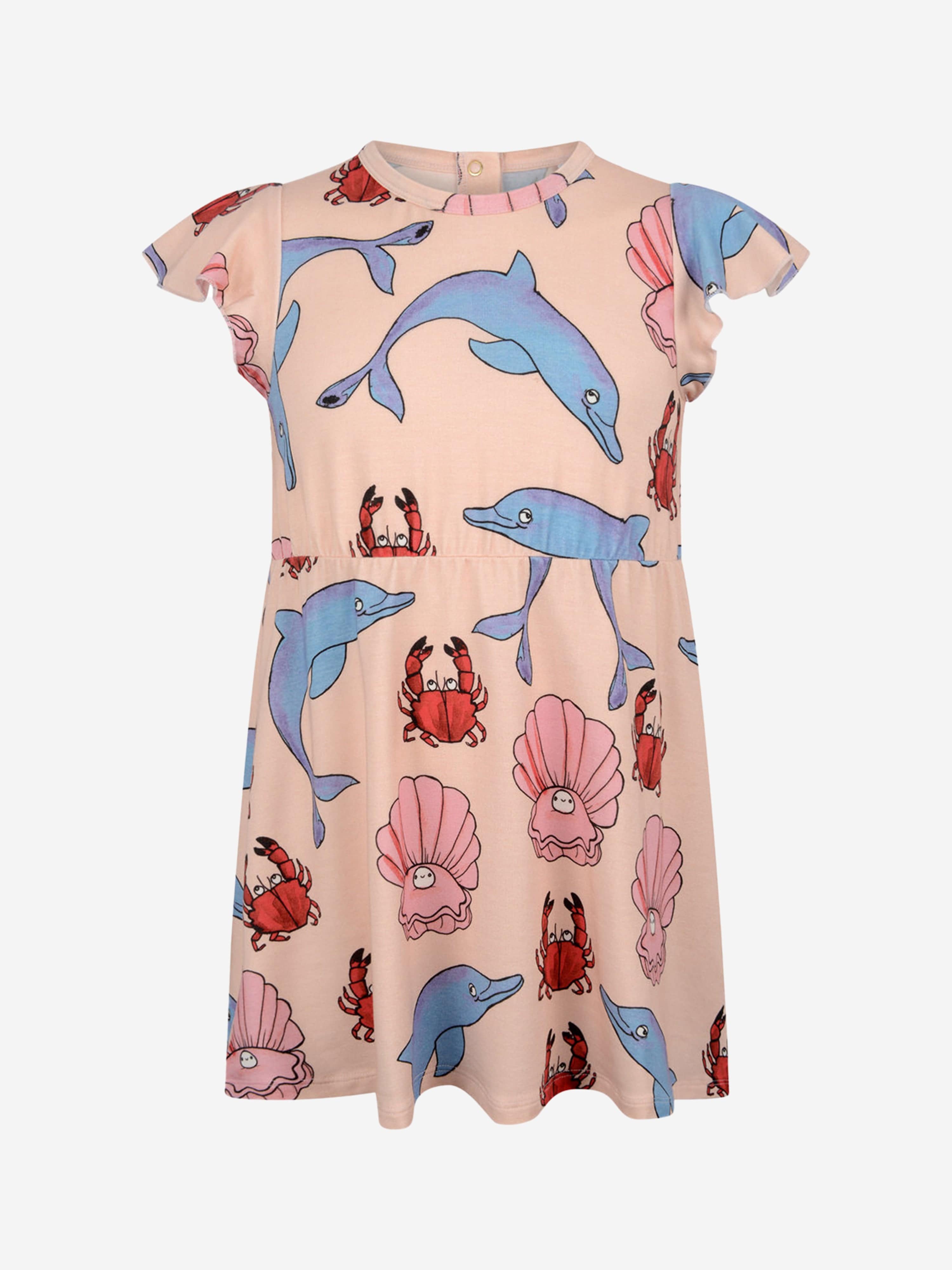Mini Rodini Mini Rodini Girls Pink Cotton Dolphin Print Dress