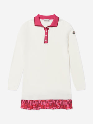 Moncler Enfant Girls Long Sleeve Polo Dress in White