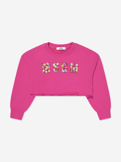 MSGM Girls Cropped Logo Sweatshirt in Pink