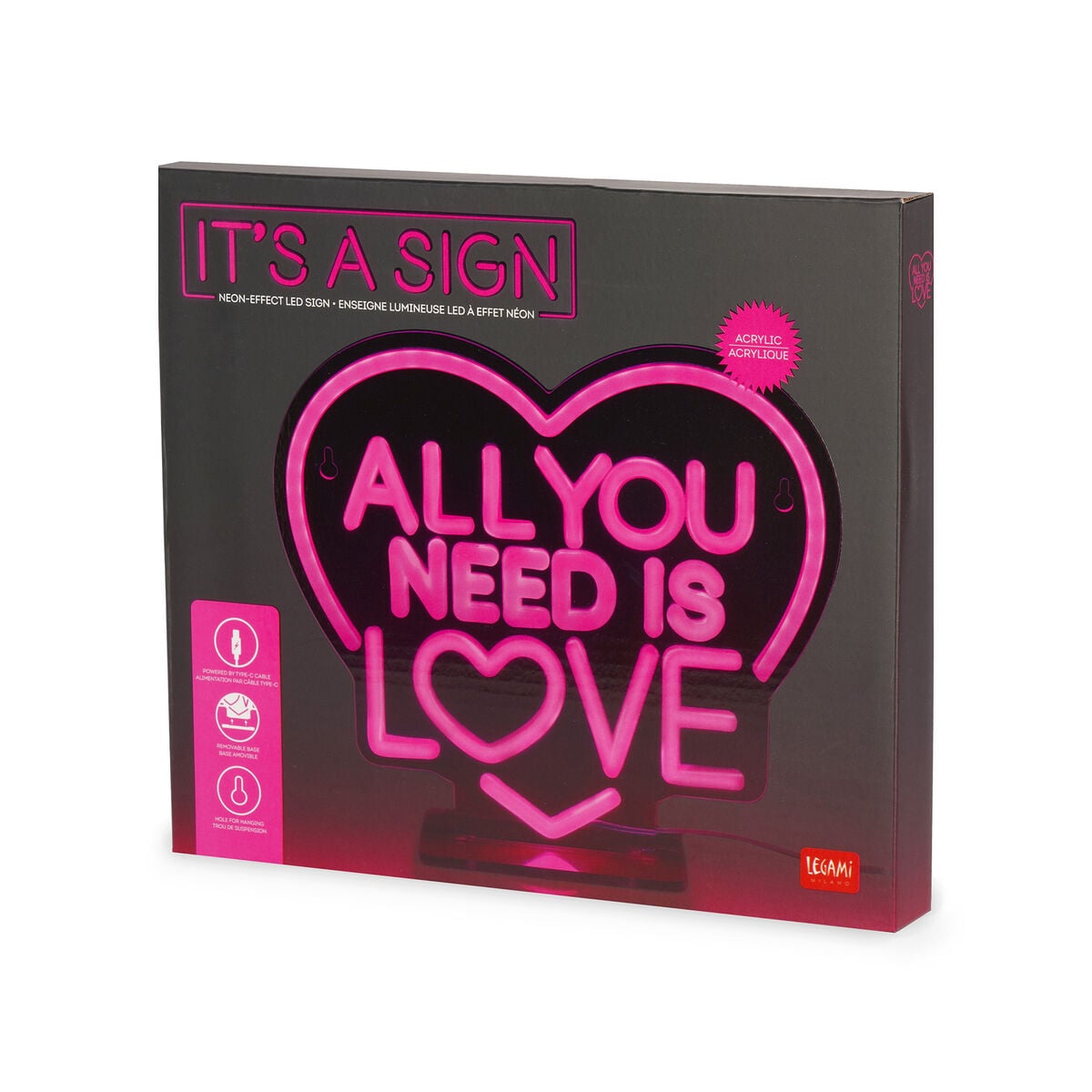 Legami - Neon Effect Led Lamp - All You Need is Aşk - It's a Sign