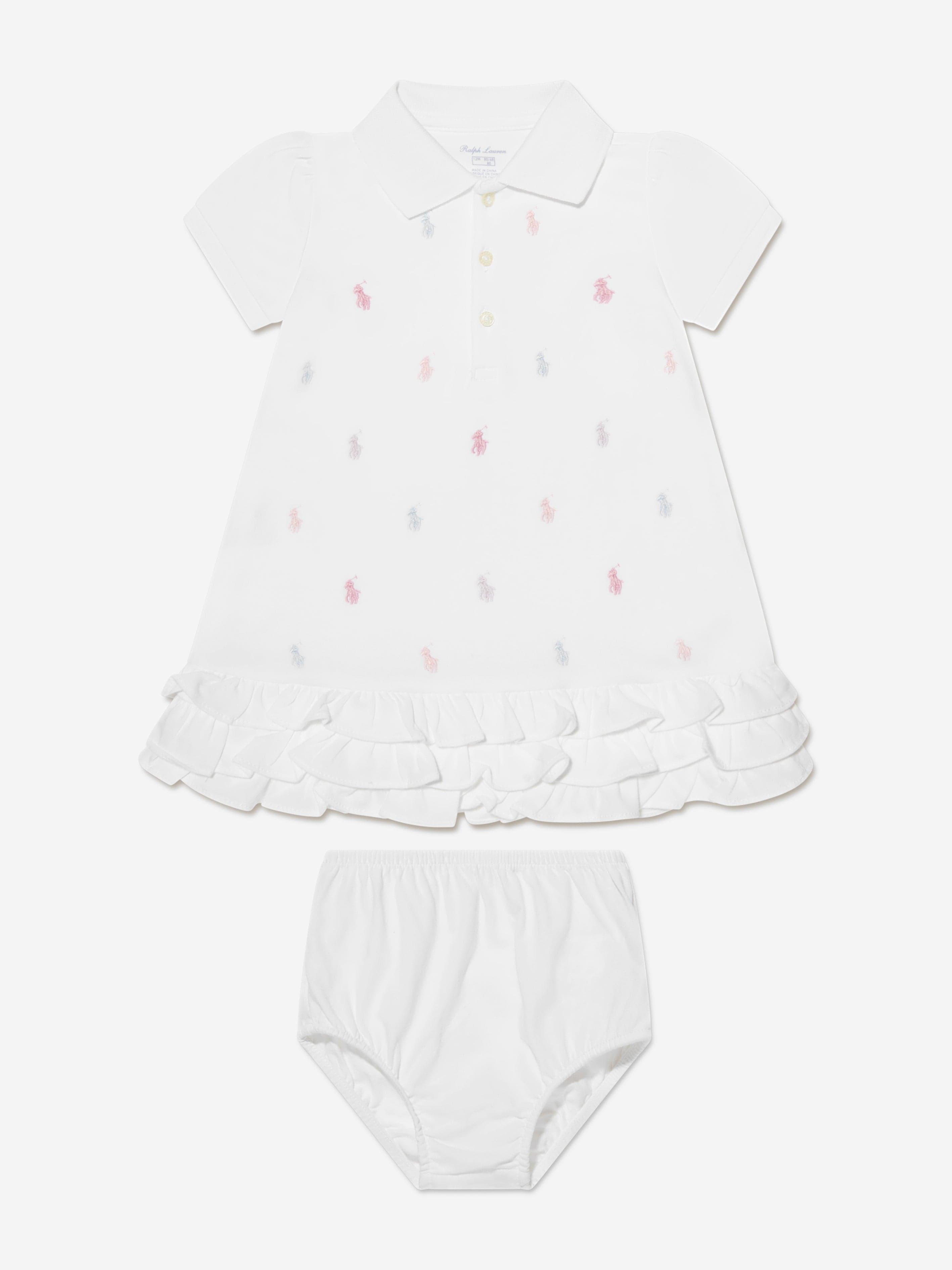 Ralph Lauren Baby Girls Schiffli Dress With Bloomers in White