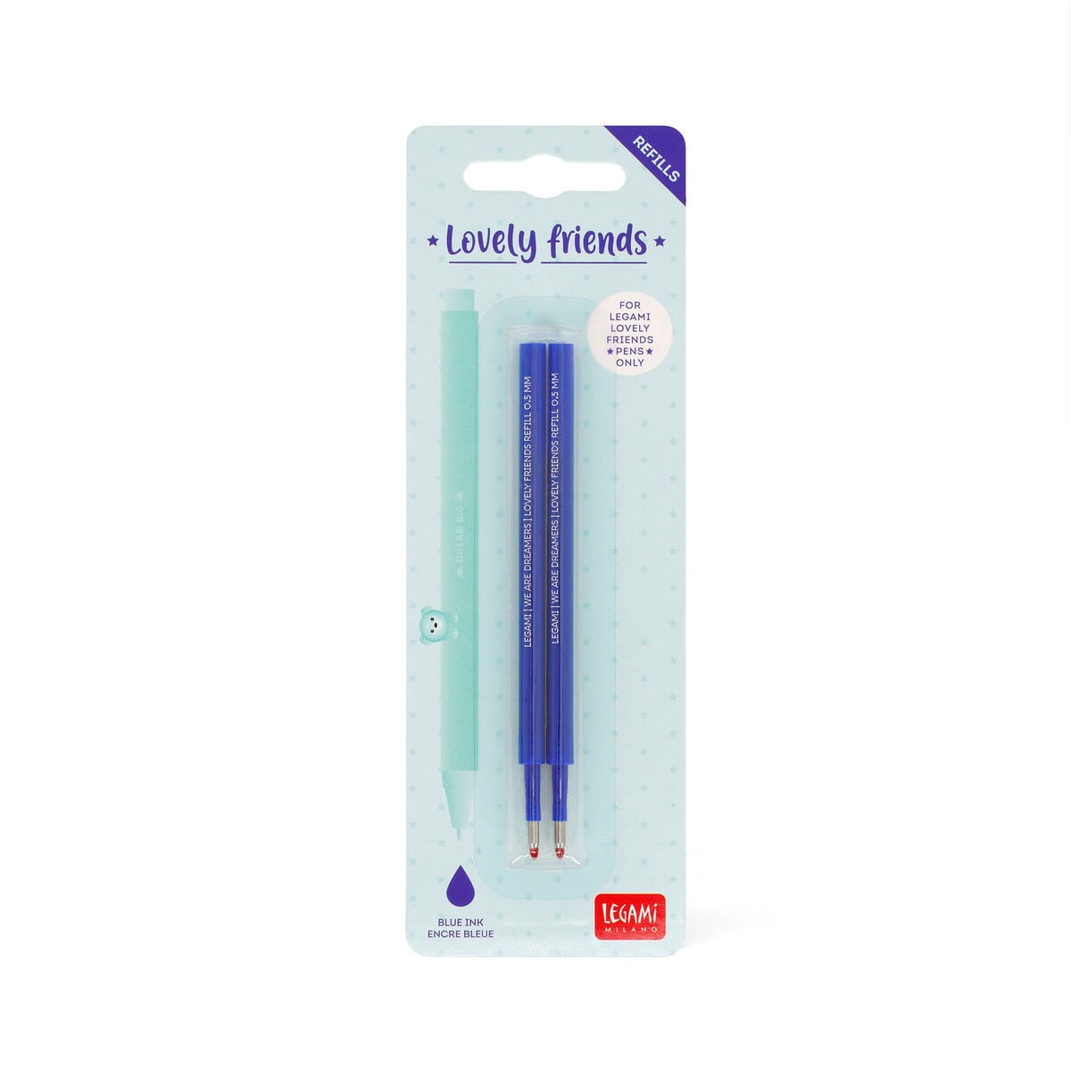 Legami - Seti 2 Refills Sevimli Arkadaşlar Gel Pens - Blue Ink