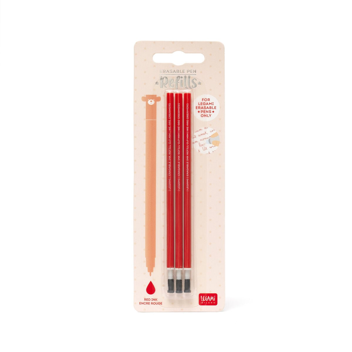 Legami - 3'lü Seti Refills Erasable Pens - Red Ink - Erasable Kalem