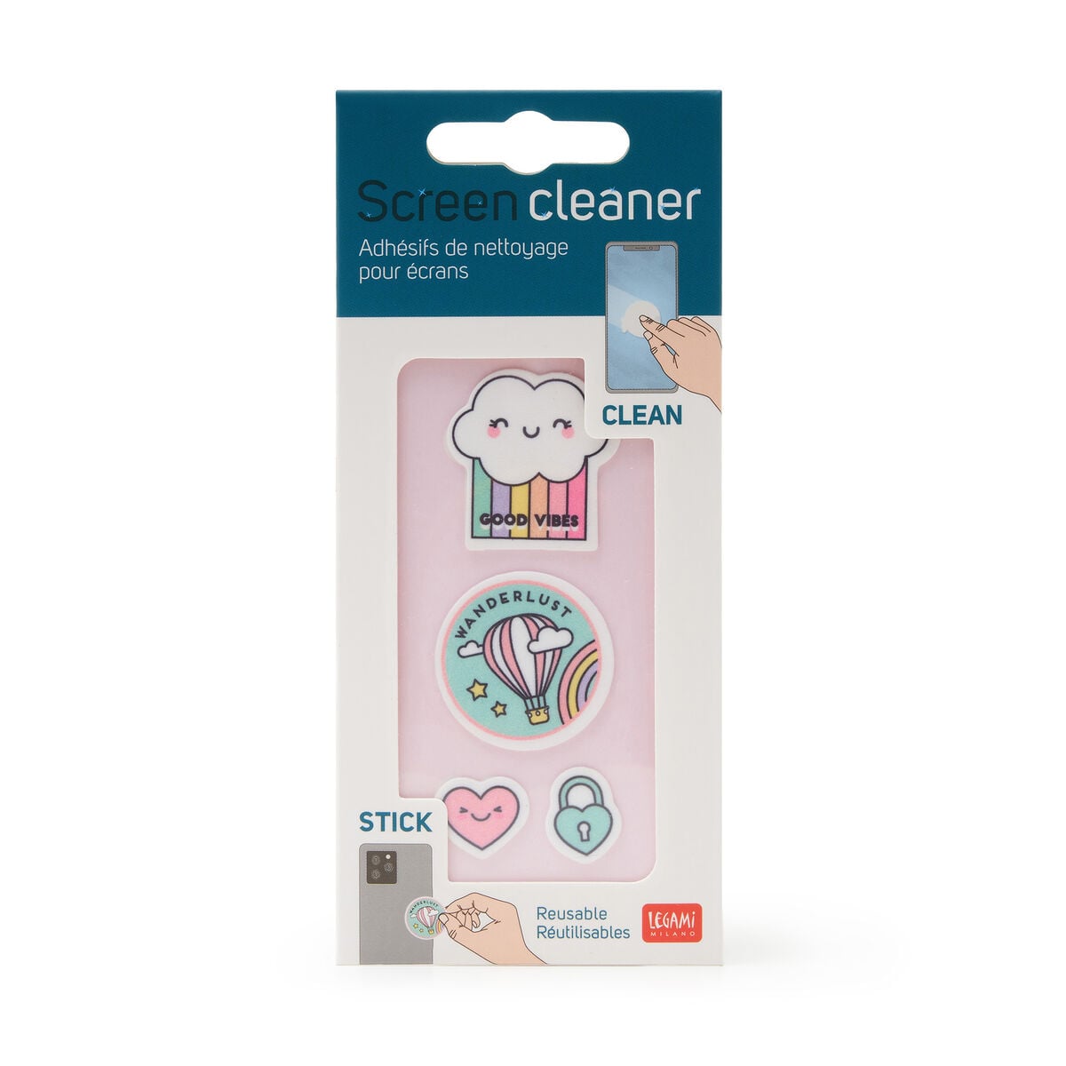 Legami - Rainbow + Air Balloon Screen Cleaner Stickers - Screen Cleaner