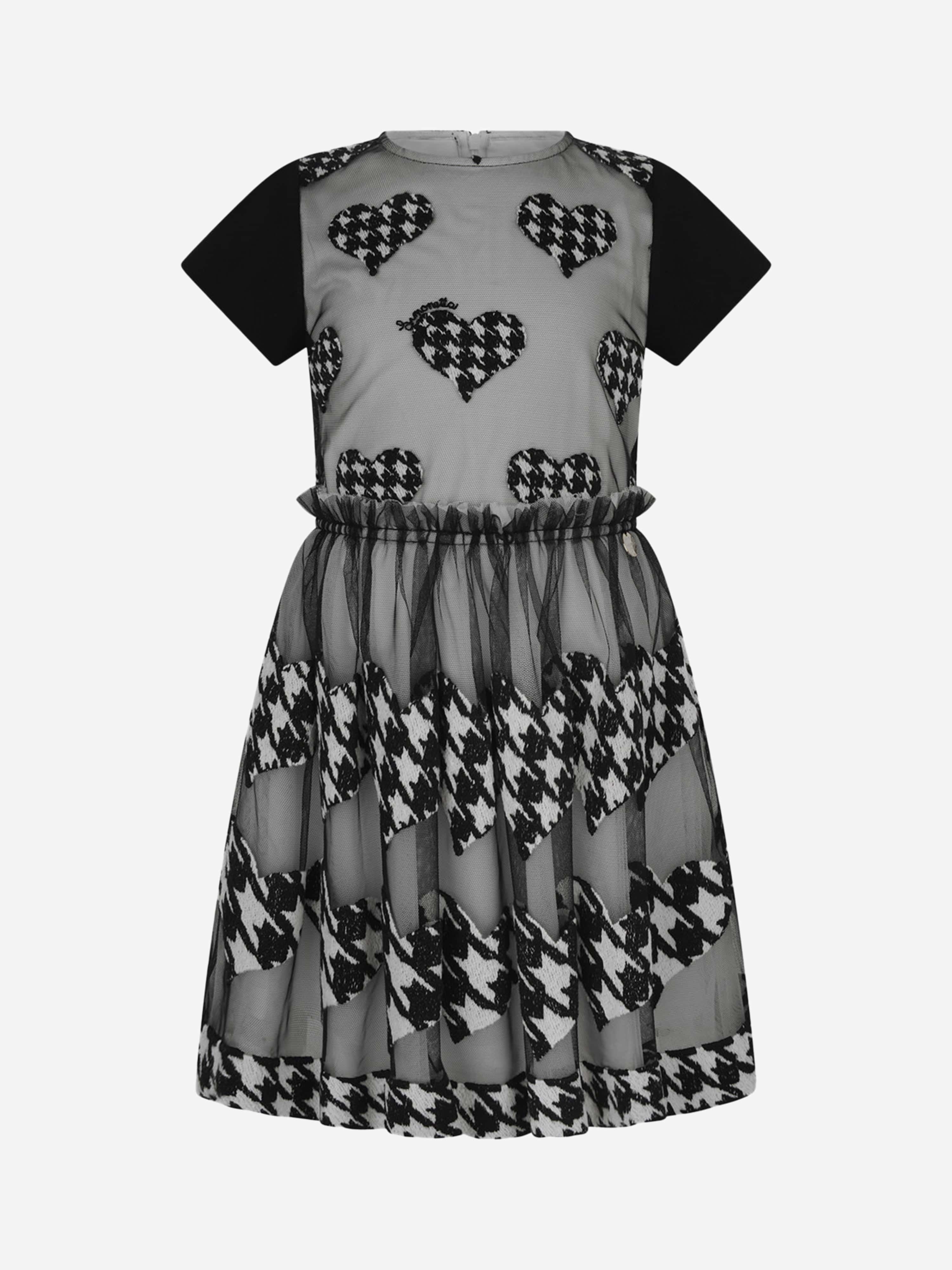 Simonetta  Houndstooth Heart Embroidered Dress