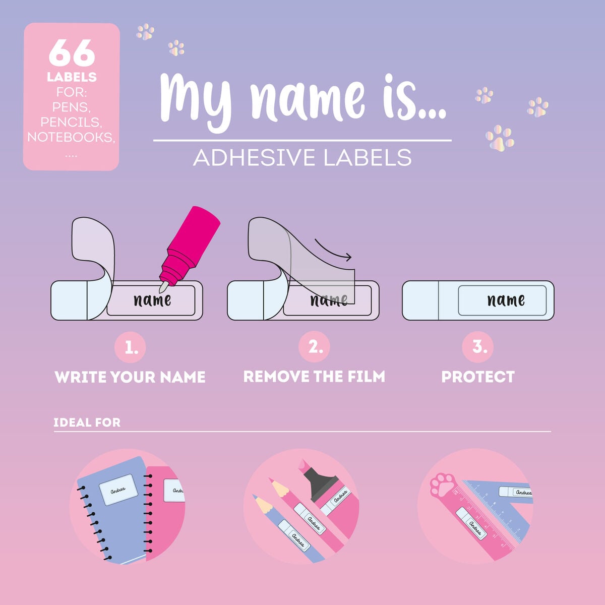 Legami - Protective Film with Adhesive Labels - My Name Is... - Kitty