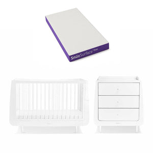 SnuzKot Skandi 2 Piece Nursery Furniture Set - White-Nursery Sets-White-Snuz Surface Duo Dual-Sided Cot Mattress | Natural Baby Shower
