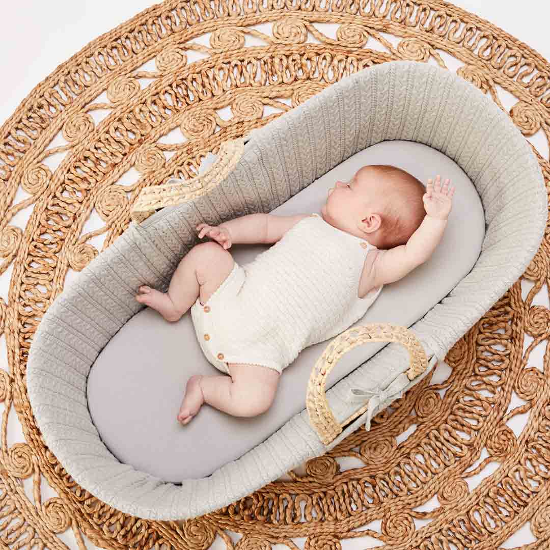 The Little Green Sheep Organic Knitted Moses Basket Bundle - Dove-Moses Baskets- | Natural Baby Shower