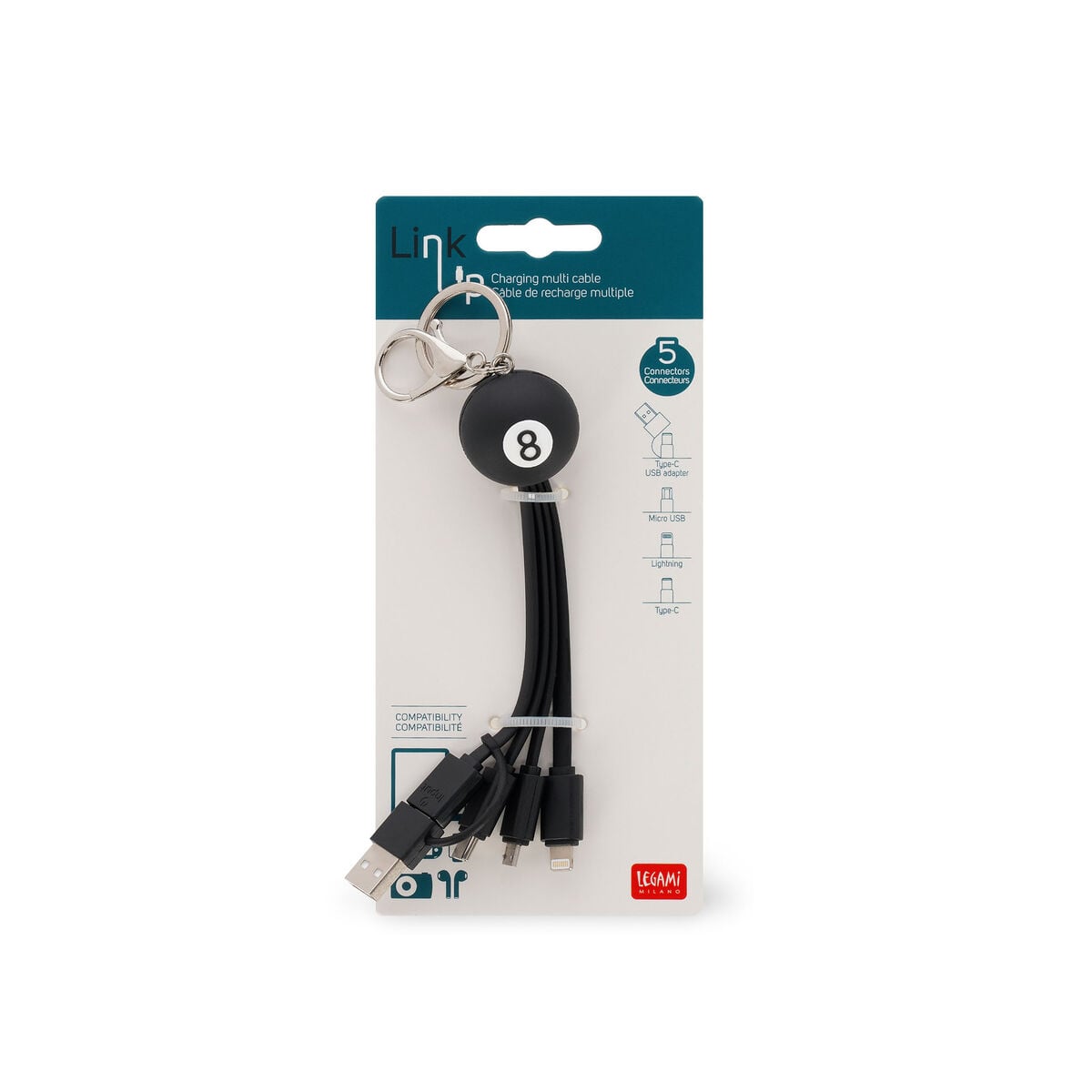 Legami - 8 Ball 6-in-1 Anahtarlık Charging Cable - Link Up