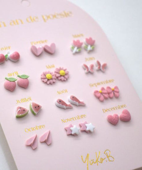 Yuko B. - Çocuk 12 Çift Seramik Küpe Seti-Dinossi