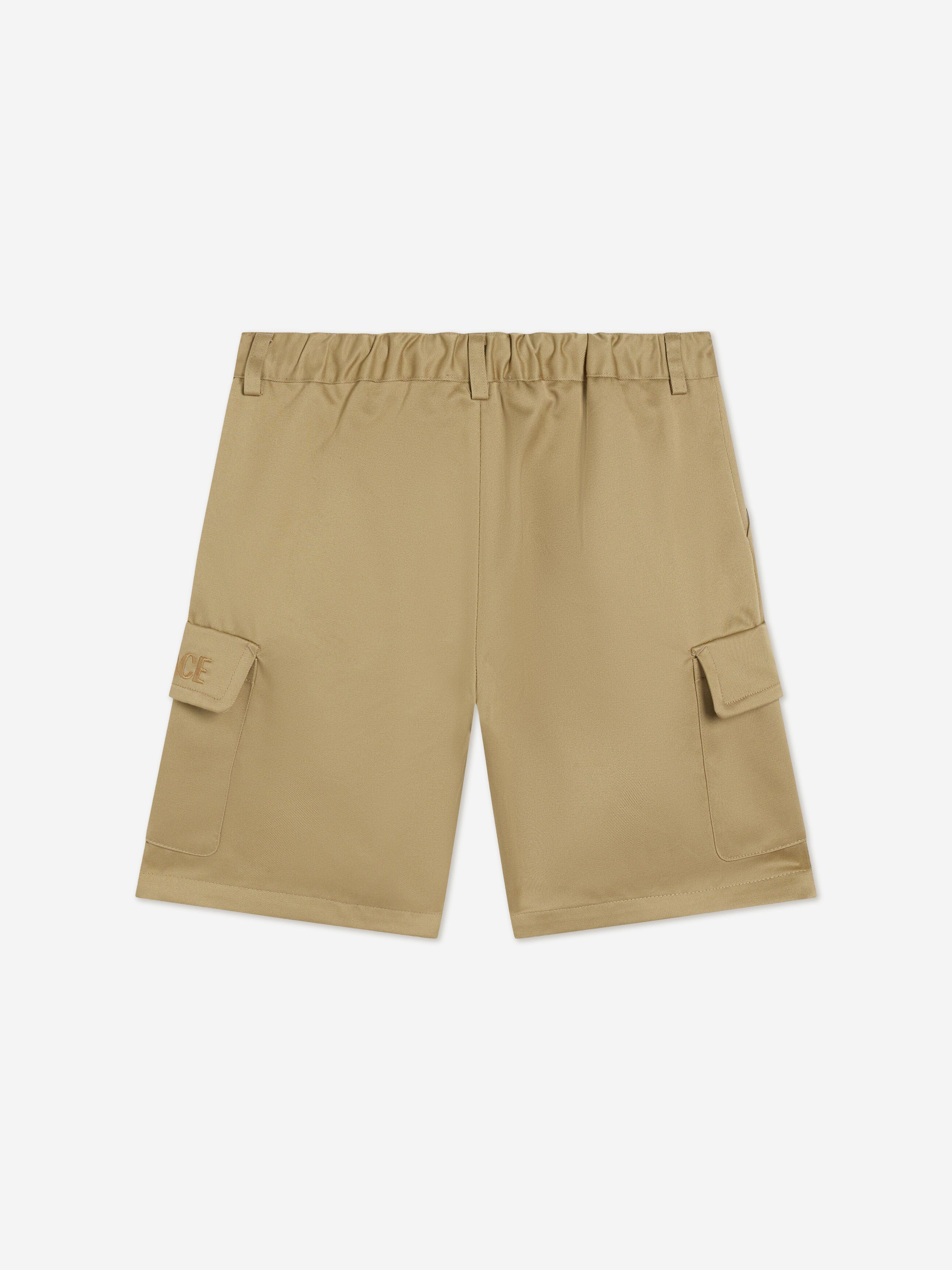 Versace Boys Logo Cargo Shorts in Beige