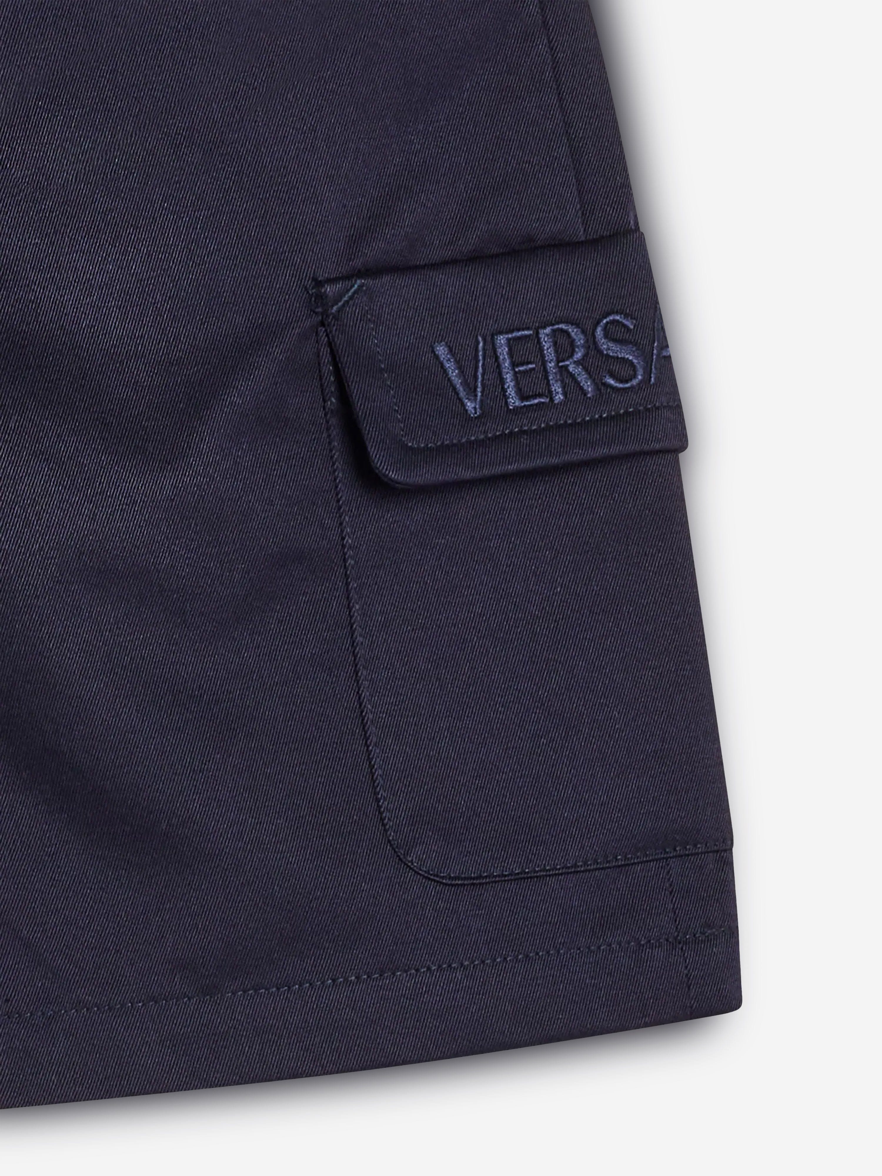 Versace Boys Logo Cargo Shorts in Navy