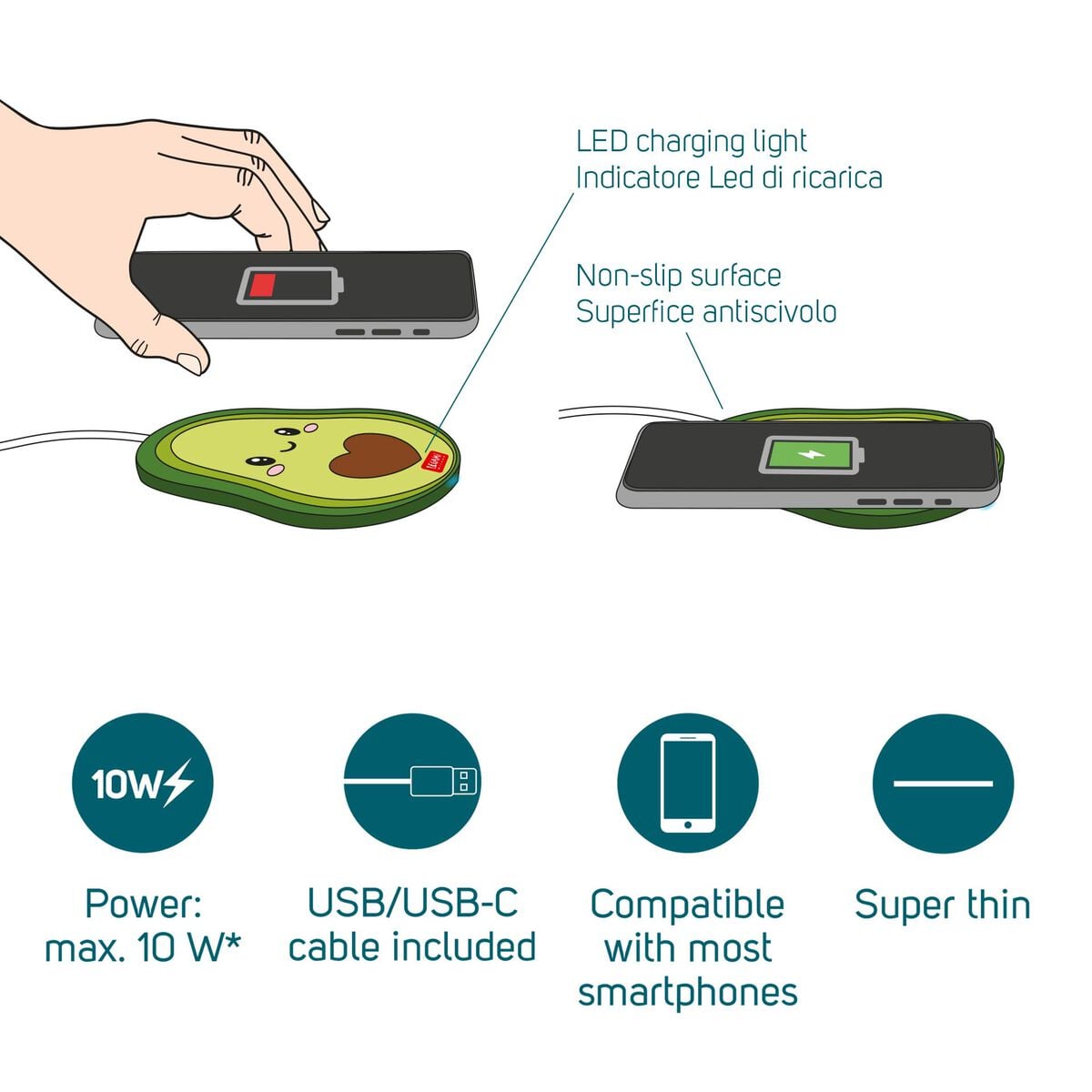 Legami - Avokado Kablosuz Akıllı Telefon Şarj Cihazı - Süper Hızlı