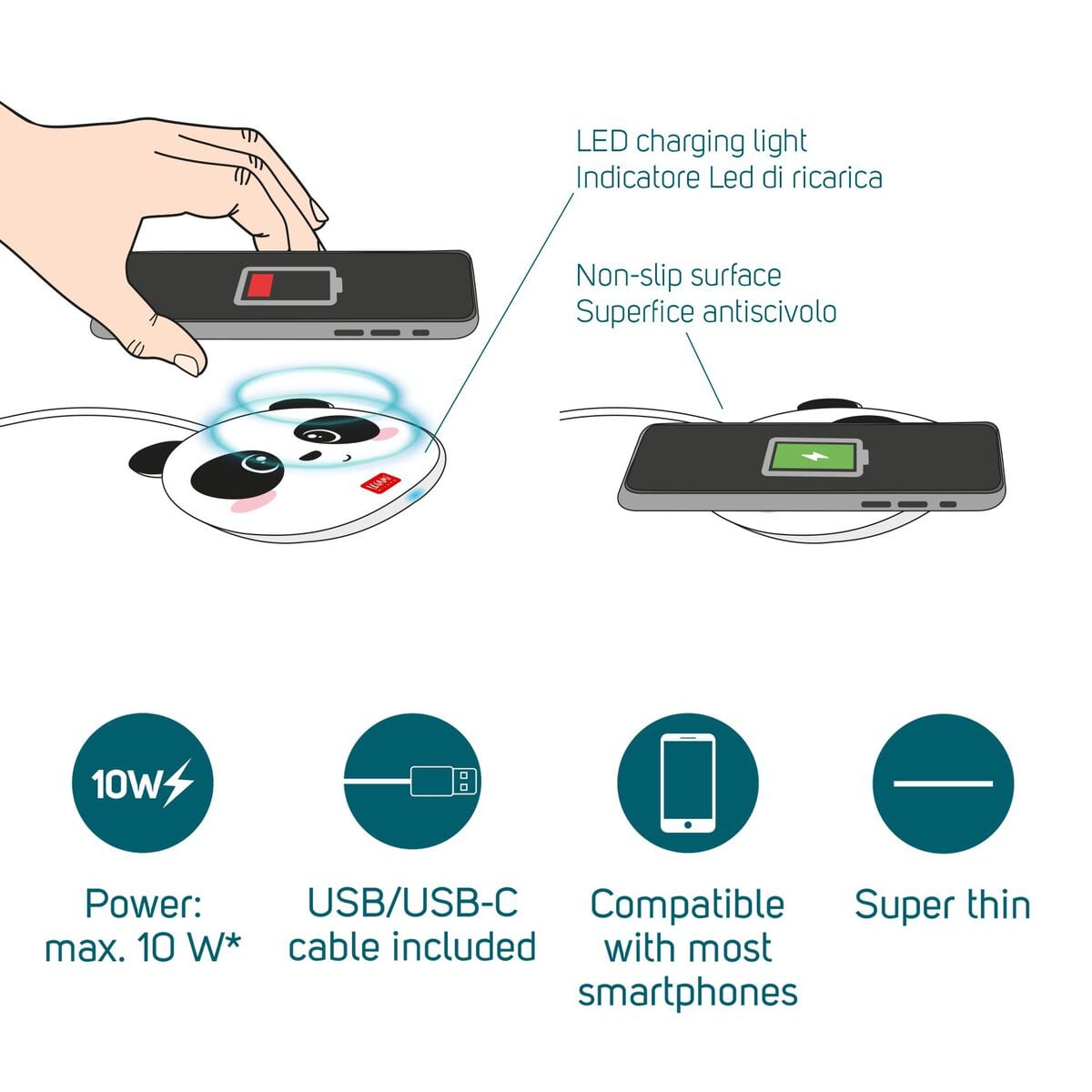 Legami - Panda Kablosuz Smartphone Charger - Süper Fast