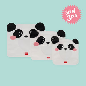 Legami - 3'lü Yeniden Kullanılabilir Atıştırmalık Torbası Seti - Panda - Atıştırmalık Torbaları