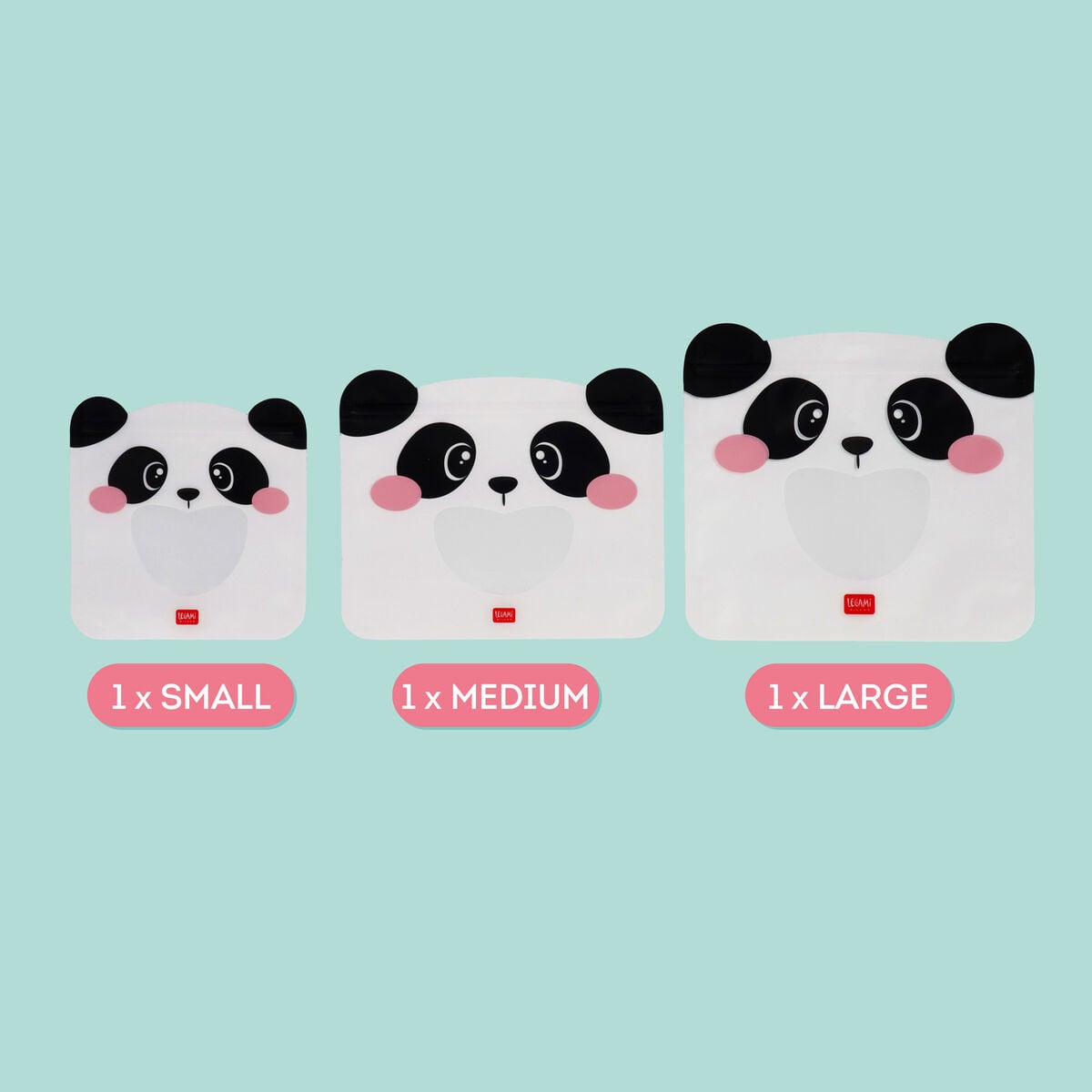 Legami - 3'lü Yeniden Kullanılabilir Atıştırmalık Torbası Seti - Panda - Atıştırmalık Torbaları