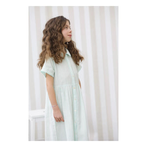 Lililotte - Gestreiftes rosa Midikleid Bio-Baumwolle | Mintgrün