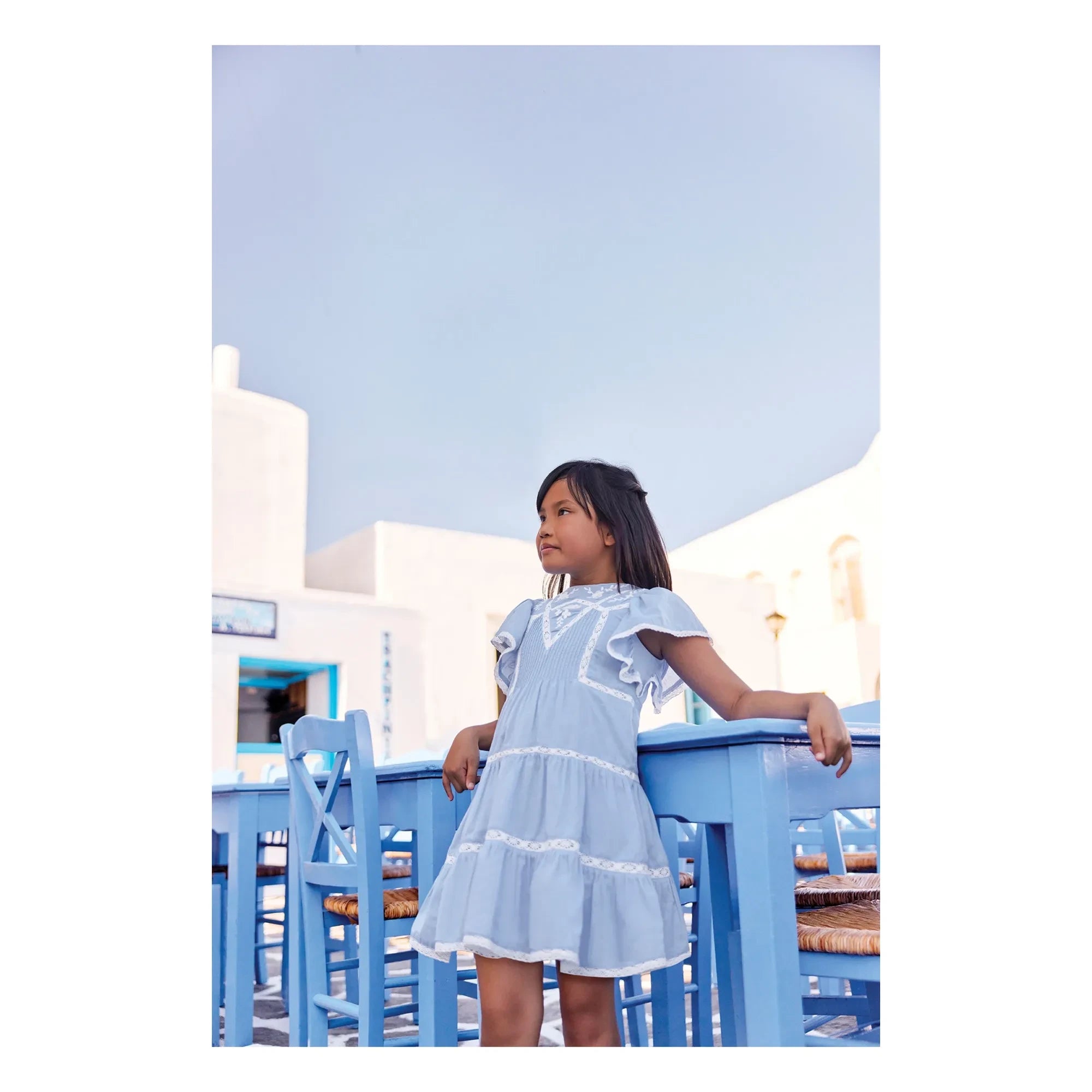 Tartine et Chocolat - Ruffled Lace Dress | Azure Blue