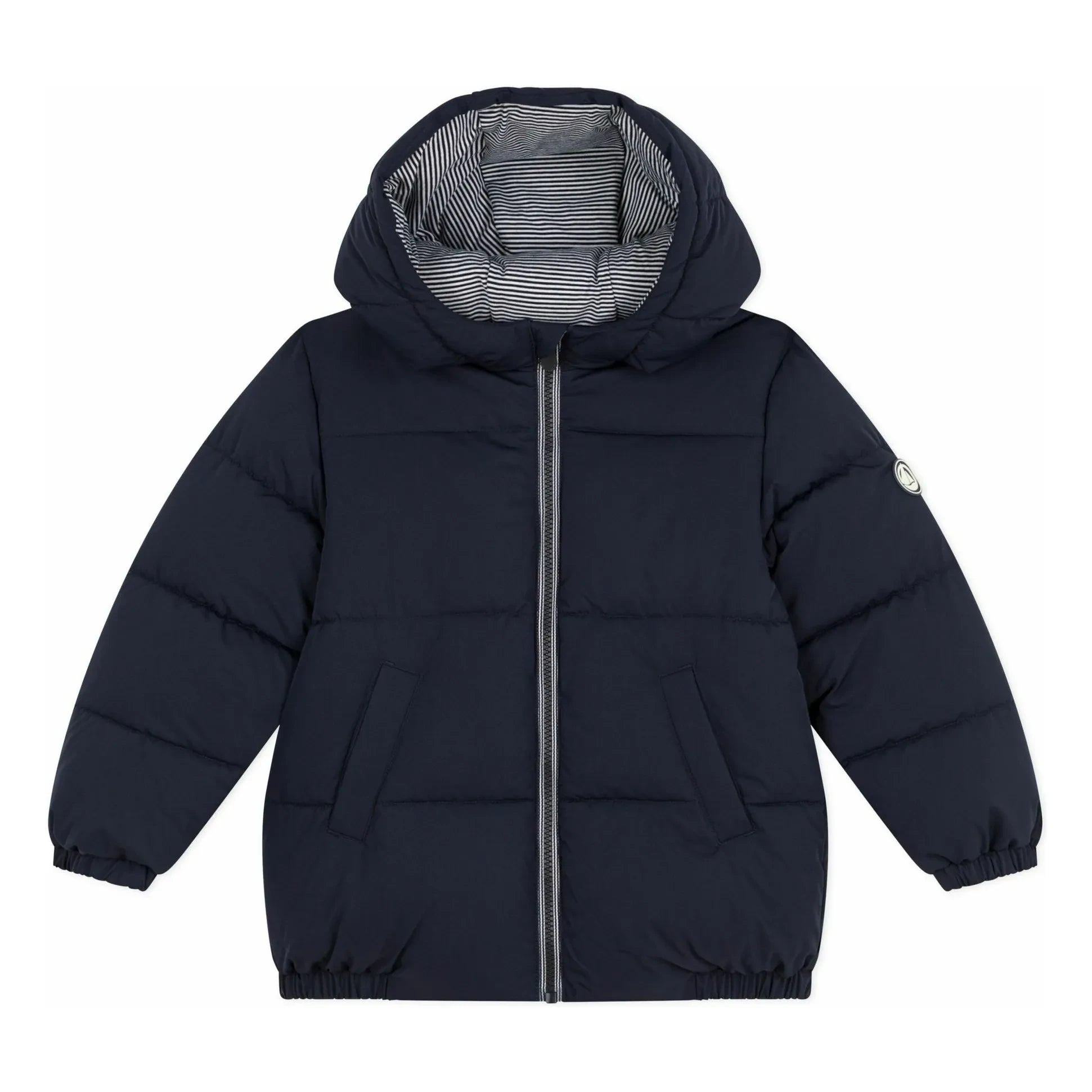 Petit Bateau – Gestreifte Pufferjacke | Marineblau