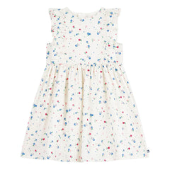 Petit Bateau - Çiçek Desenli Fırfırlı Elbise Organik Pamuk Poplin | Beyaz