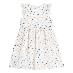 Petit Bateau - Çiçek Desenli Fırfırlı Elbise Organik Pamuk Poplin | Beyaz