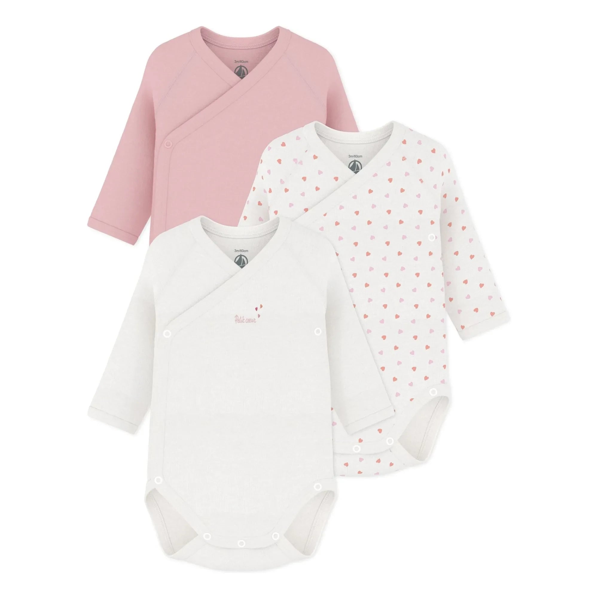 Petit Bateau - 3’lü Küçük Kalpler Organik Pamuk Badi Seti | Pembe