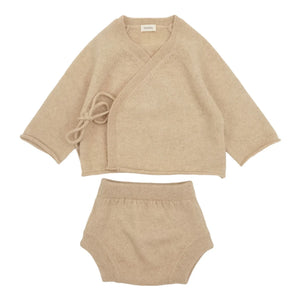 My Little Freckle - Organic Cashmere Bloomer + Wrap Cardigan Set | Beige