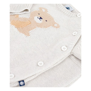 Petit Bateau - Organik Pamuklu Ayıcık Jakarlı Kazak ve Pantolon Takımı | Heather bej