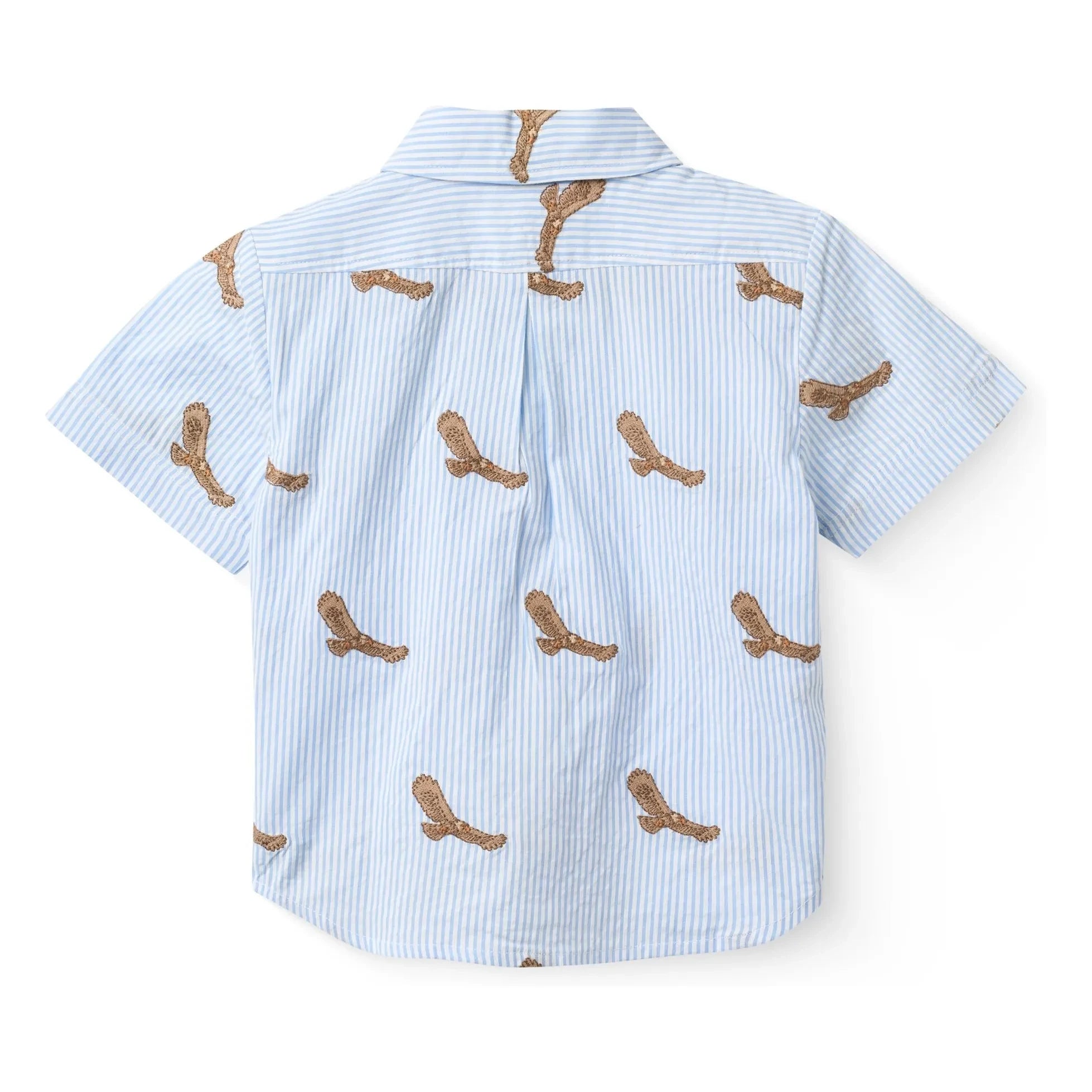 Copenhagen Colors - Striped Seersucker Organic Cotton Shirt with Eagle Embroidery | Light Blue