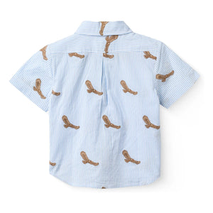 Copenhagen Colors - Striped Seersucker Organic Cotton Shirt with Eagle Embroidery | Light Blue