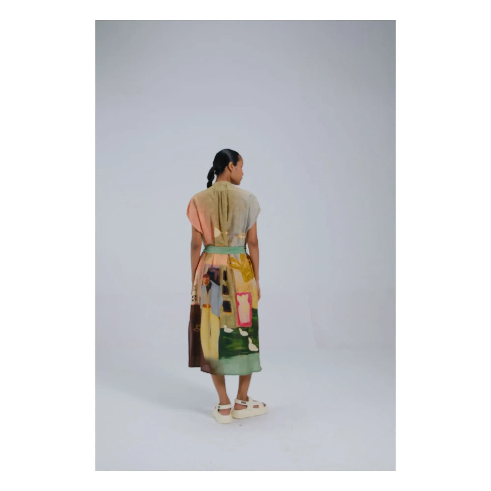 CORD - Cotton Silk Cape Dress | Green