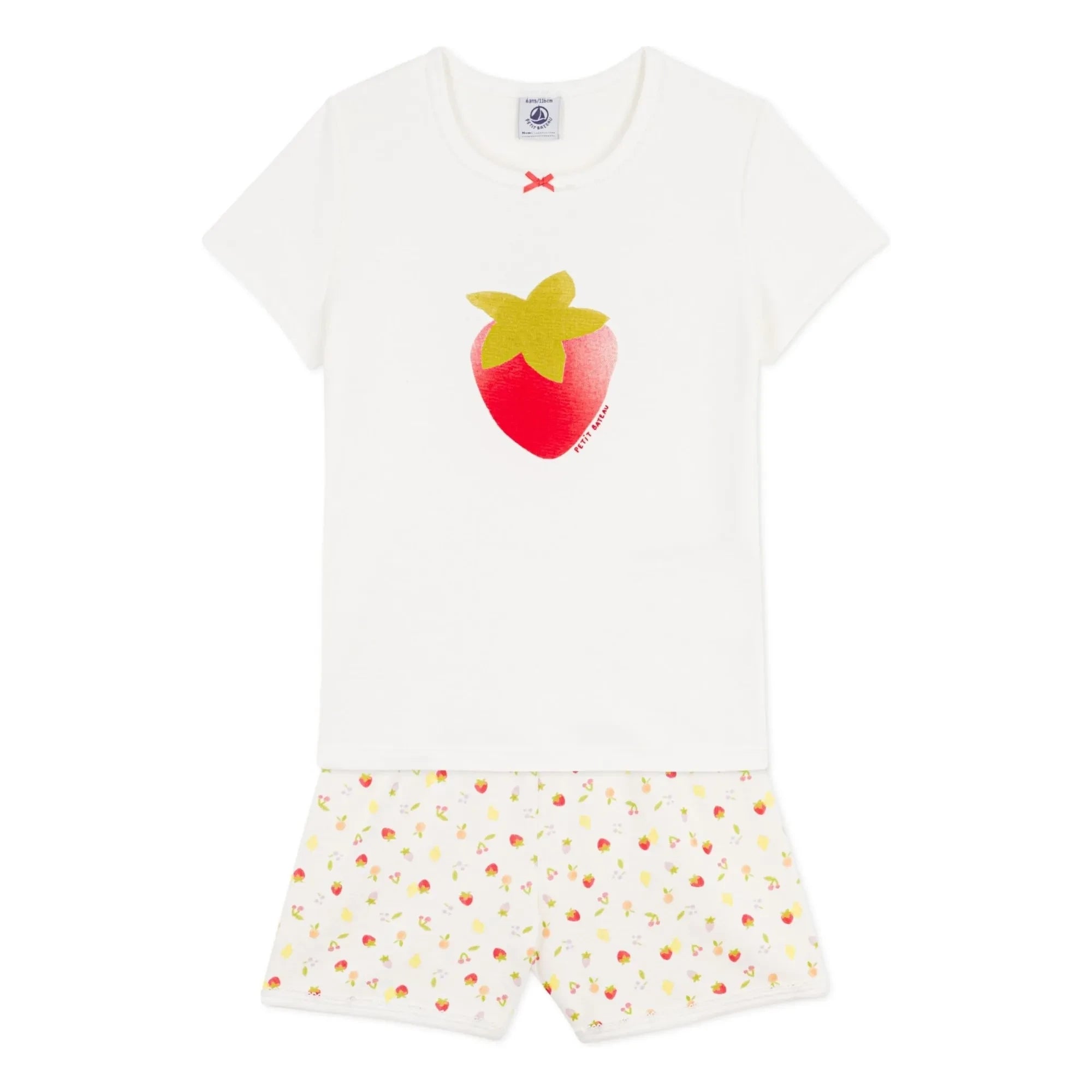 Petit Bateau - Strawberry Patterned Organic Cotton Short Pajamas | Ecru