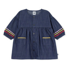 Petit Bateau - Düğmeli Denim Elbise | Koyu Mavi