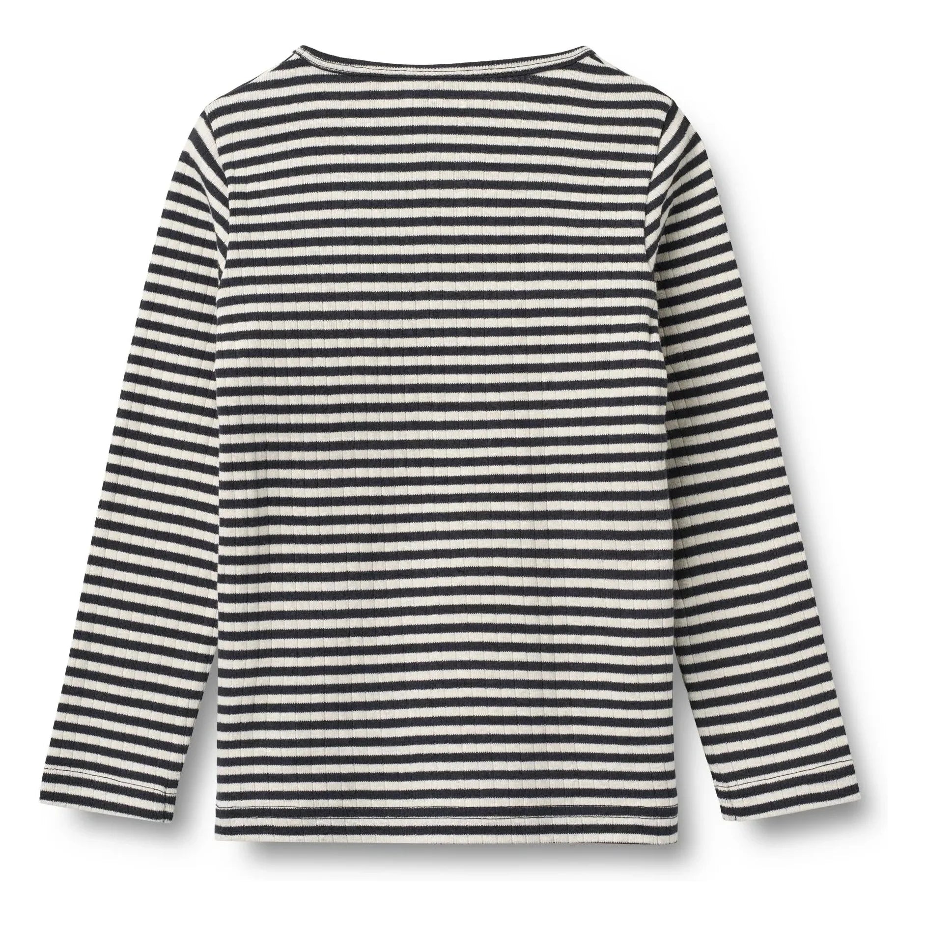 Wheat - Striped Ribbed Organic Cotton T-Shirt | Navy Blue