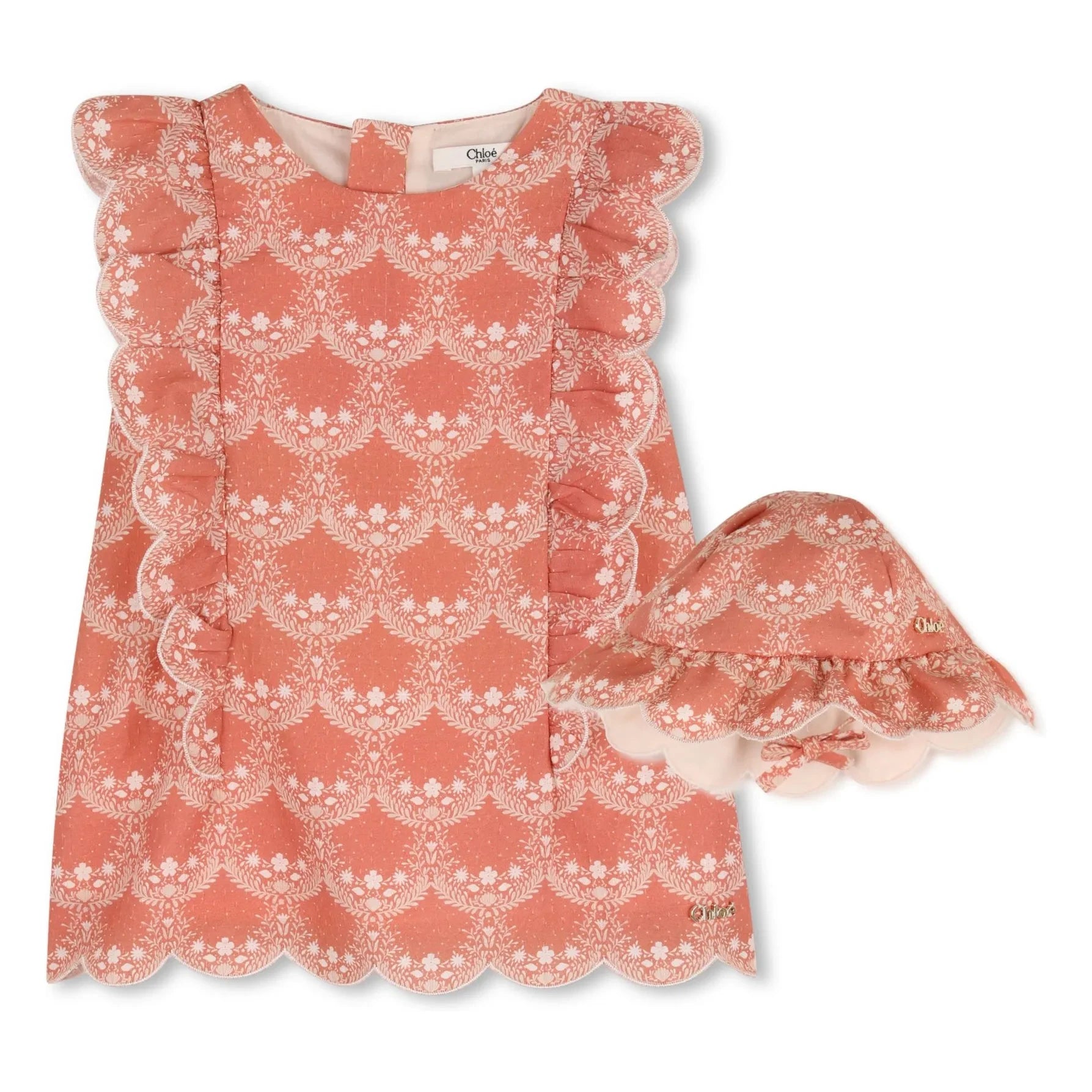 Chloé - Set aus Kleid und Hut aus Bio-Baumwolle | Pfirsich