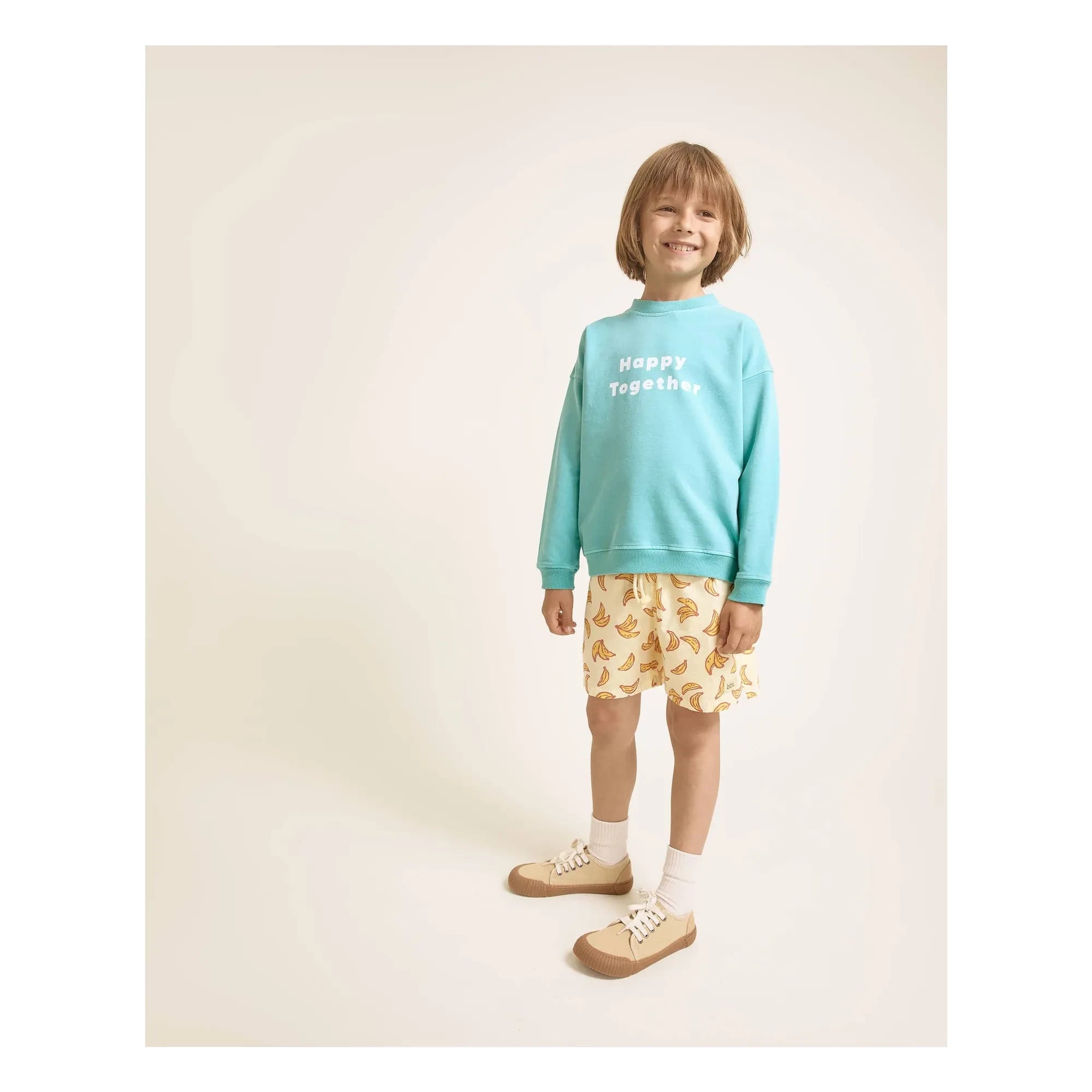Búho - Banana Patterned Poplin Organic Cotton Swimsuit Shorts | Yellow