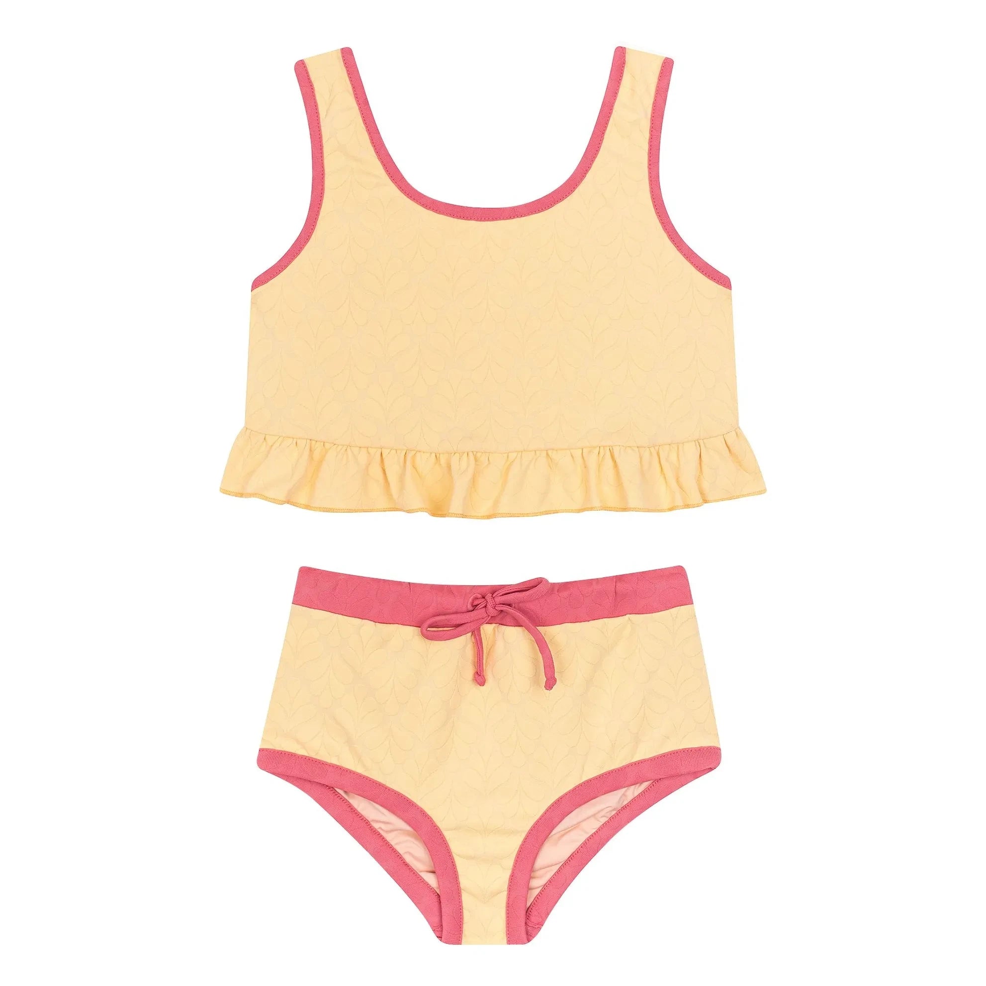 My First Cantê - Mila Leaves Textured Ruffled Swimsuit | Pale Yellow