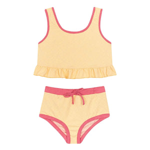 My First Cantê - Mila Leaves Textured Ruffled Swimsuit | Pale Yellow