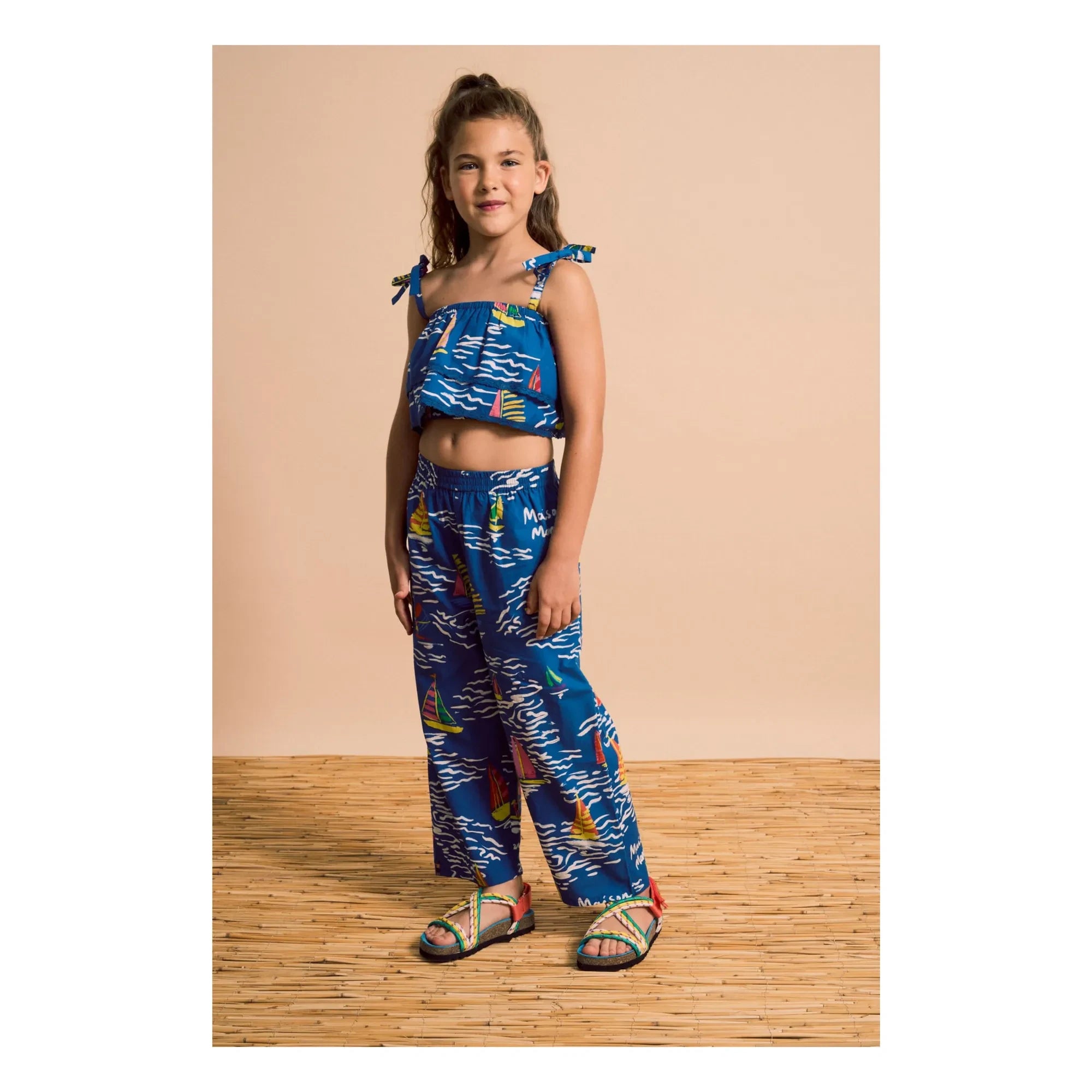 Maison Mangostan - Blaues Crop Top mit Rüschen-Segeln