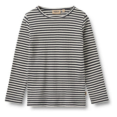 Wheat - Striped Ribbed Organic Cotton T-Shirt | Navy Blue