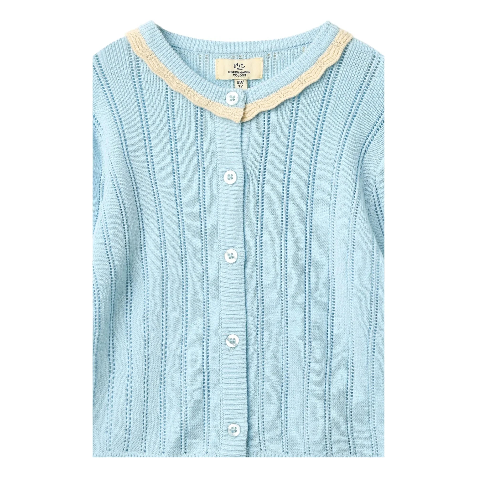 Copenhagen Colors - Strickjacke aus Pointelle-Biobaumwolle | Hellblau